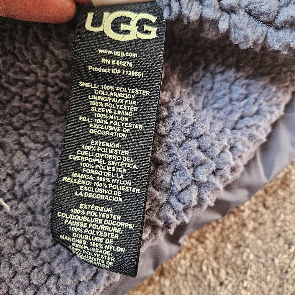UGG Women's Patricia Sherpa Lined Puffer Jacket Blue Size XS Cropped Hip Length - Picture 6 of 9